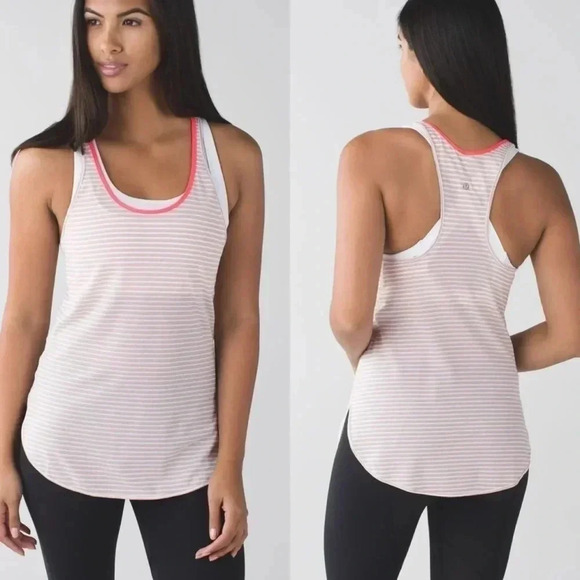 Lululemon What The Sport Singlet Silver Stripe White Naked Size 2 - Picture 1 of 8